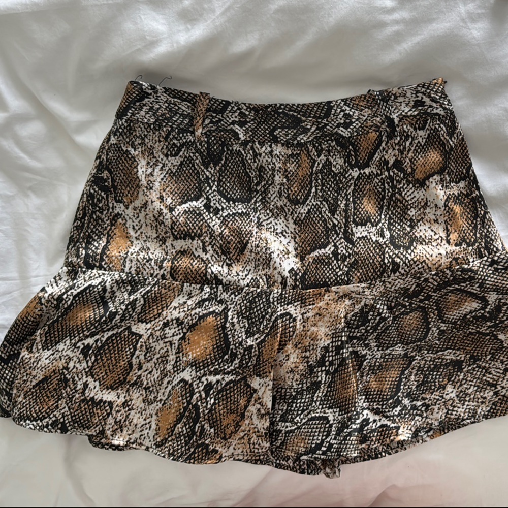 Zara Black and Brown Ruffled Skater Mini Skirt